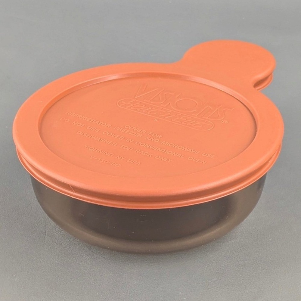 Visions Heat 'n Eat Amber Glass 9oz Bowl V-150-B with V-150-PC Lid Corning USA